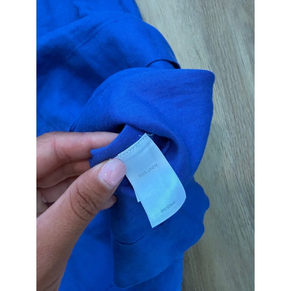 J. Jill Love Linen Shirt Dress Cobalt Blue XL Coastal Pockets 100% Linen preppy